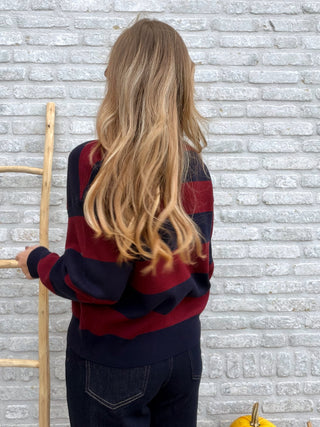 Striped Polo Knit / Bordeaux-Navy