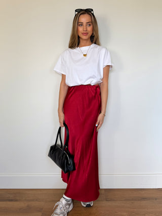 Satin Maxi Skirt / Red