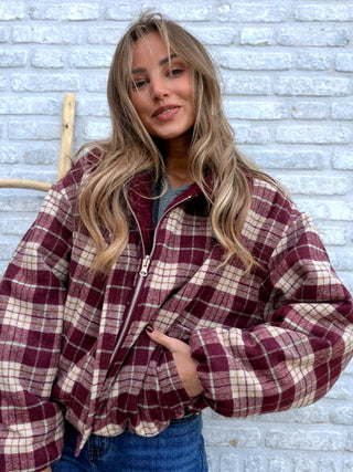 Checked Teddy Jacket / Bordeaux