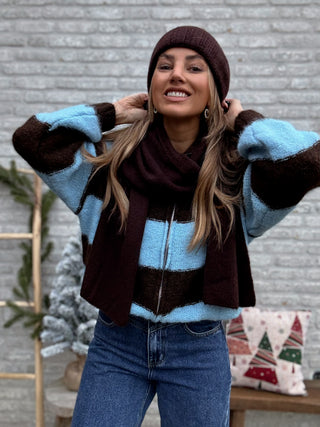 Blue Mocha Zip Knit / Blue-Brown