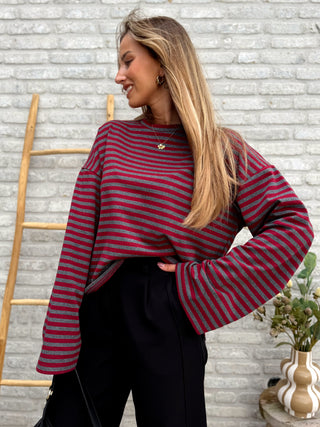 Striped Cotton Blouse / Grey-Bordeaux