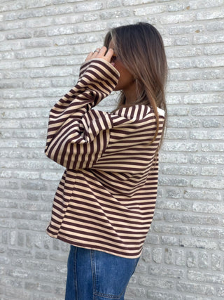Striped Long Sleeve Top / Brown-Beige