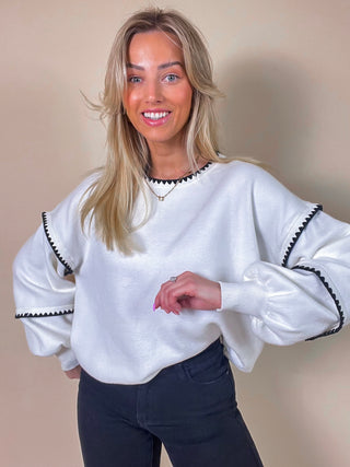 Oversized Stitched Sweater / White - black
