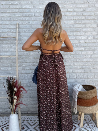 Smocked Waist Floral Set / Brown