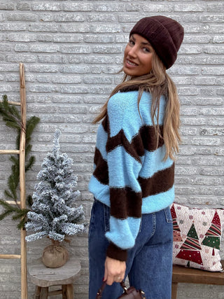 Blue Mocha Zip Knit / Blue-Brown