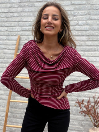 Striped Long Sleeve Top / Burgundy