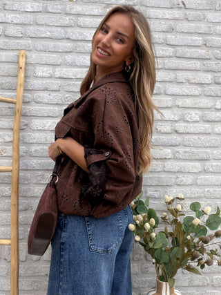 Broderie Oversized Jacket / Dark Brown