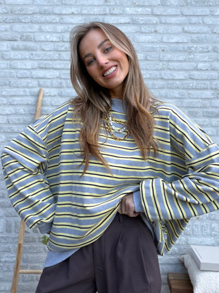 Striped Oversized Sweater / Grey-Yellow