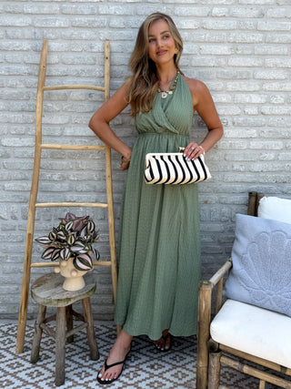 Detailed Open Back Dress / Khaki