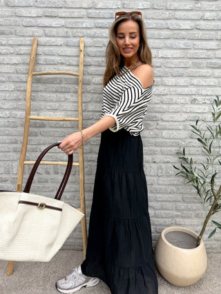 Off-Shoulder Stripe Top / White-Black