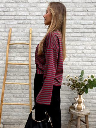 Striped Cotton Blouse / Grey-Bordeaux