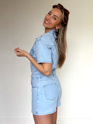 Denim Playsuit Dress / Light Blue