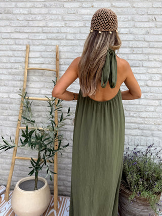 Sparkle Halter Maxi Dress / Khaki