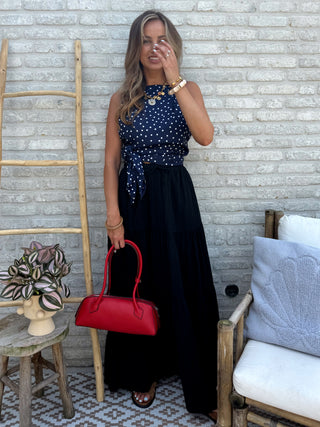 Polka Dot Wrap Top / Dark Blue
