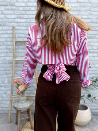 Stripe Tie Blouse / Red