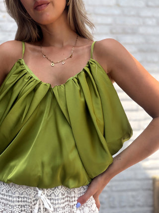 Satin Glow Top / Olive Green