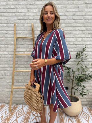 Stripe Midi Dress / Blue-Bordeaux