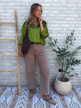 Satin Bomber Jacket / Olive Green