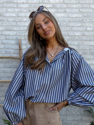 Striped Bomber Fit Shirt / Blue