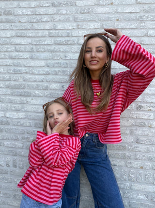 Mommy And Me Striped Long Sleeve Top / Red-Pink