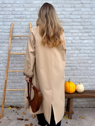 Brown Check Lined Coat / Beige