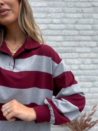 Striped Polo Blouse / Bordeaux-Grey