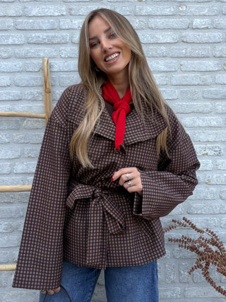 Checked Blazer Jacket / Brown