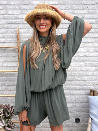 Plissé Playsuit / Khaki
