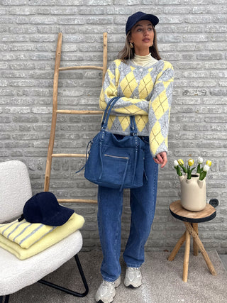 Checkered Knit Gilet / Yellow-Grey