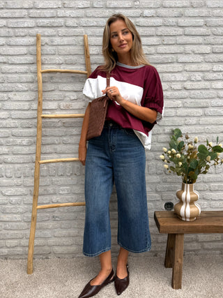 Contrast Stripe Tee / Burgundy-White