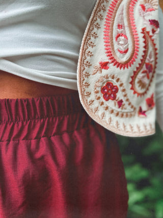 High-Waist Loose Pants / Burgundy