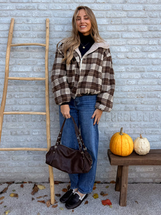 Checked Teddy Jacket / Brown