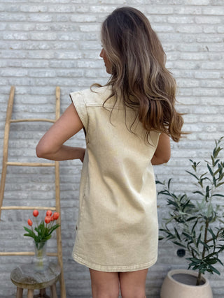 Buttoned Denim Dress / Beige