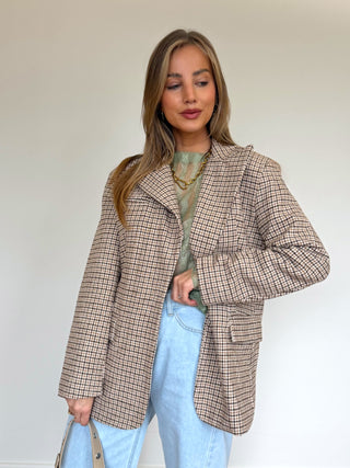 Checked Oversized Blazer / Taupe