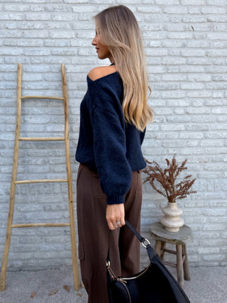 Split Shoulder Knit / Navy Blue