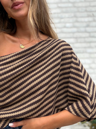 One Shoulder Stripe Knit / Brown