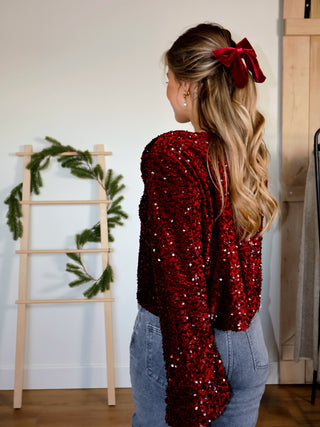 Sequin Sparkle Blouse / Burgundy