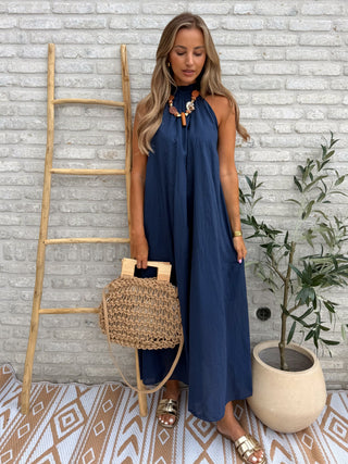 Crinkle Halter Maxi Dress / Blue