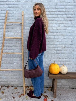 Ribbed Zip Knit / Bordeaux