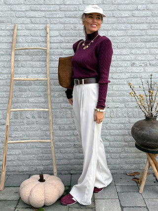 Padded Shoulder Cable Knit / Bordeaux