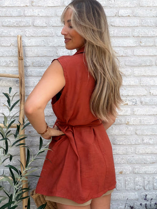 Linen Chic Gilet / Terracotta