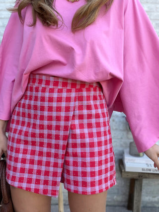 Checkered Strass Skort / Pink-Red