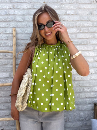 Polka Open Back Top / Olive green
