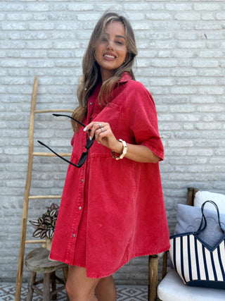 Sunset Denim Dress / Red