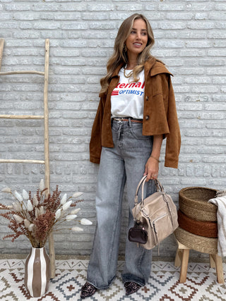Suede Cropped Jacket / Camel