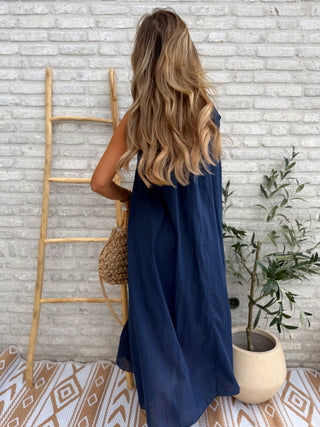Crinkle Halter Maxi Dress / Blue