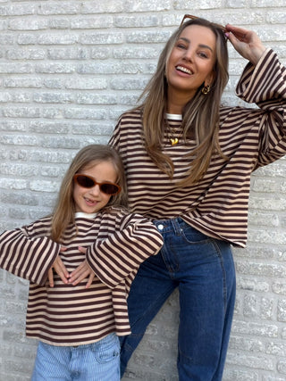 Striped Long Sleeve Top / Brown-Beige