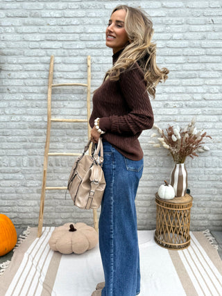 Padded Shoulder Cable Knit / Brown