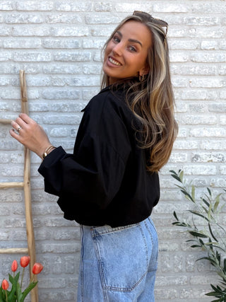 Crop Bomber Jacket / Black