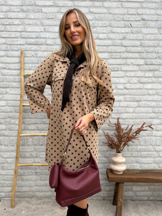 Polka Dot Corduroy Dress / Taupe